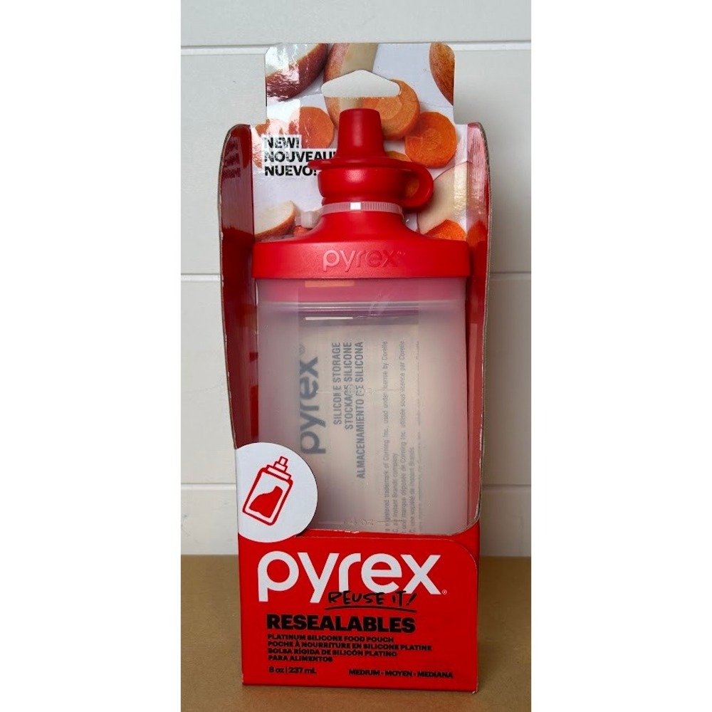 Pyrex Reuse It Platinum Silicone Resealable Food Pouch 8oz Red Medium 1142986